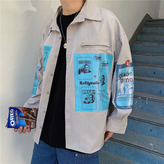Chaqueta Hip-Hop con Estampado de Contraste - Estilo Urbano Juvenil