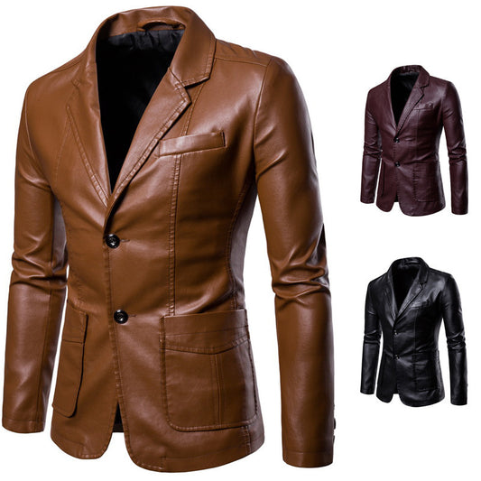 Chaqueta de Cuero PU Slim Fit con Solapa - Blazer Versátil para Hombre