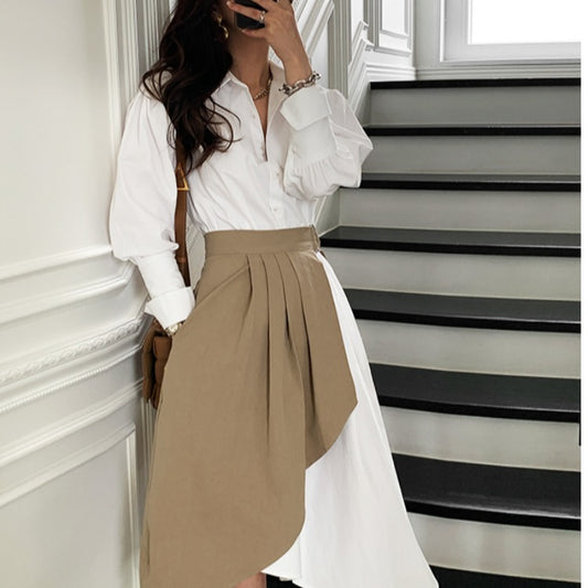 Vestido Dos Piezas con Falda Plisada Irregular y Blusa Envolvente - Image 2
