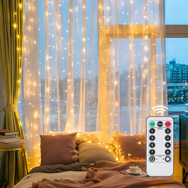 Lámpara de Cortina LED con Control Remoto USB - 300 Luces Decorativas
