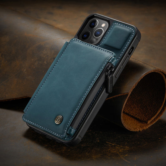 Funda Retro Esmerilada Multifuncional con Cierre y Compartimentos para Tarjetas - Image 11