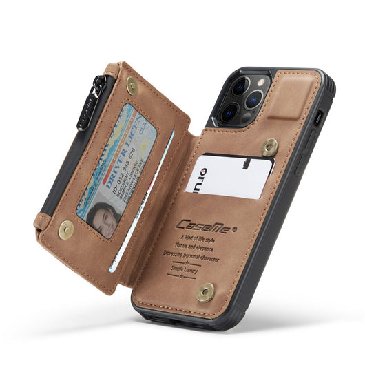 Funda Retro Esmerilada Multifuncional con Cierre y Compartimentos para Tarjetas - Image 4
