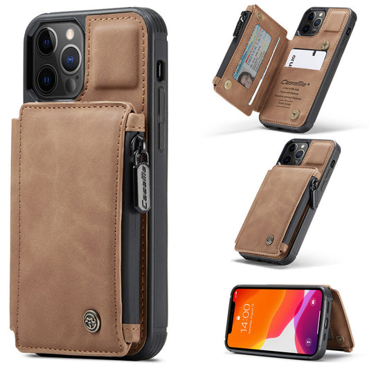 Funda Retro Esmerilada Multifuncional con Cierre y Compartimentos para Tarjetas