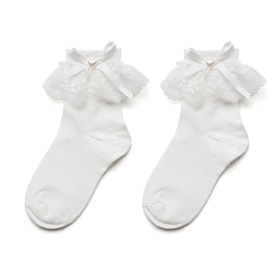 Calcetines Lolita con Encaje Blanco, Moño y Detalles Perlados - Image 12