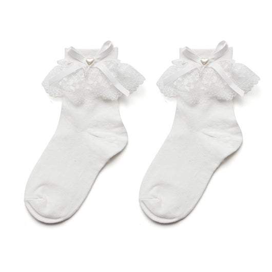 Calcetines Lolita con Encaje Blanco, Moño y Detalles Perlados - Image 12