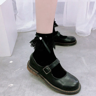 Calcetines Lolita con Encaje Blanco, Moño y Detalles Perlados - Image 11