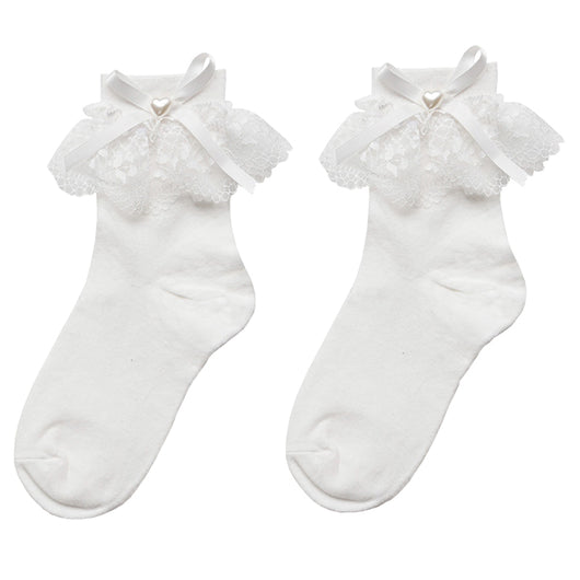Calcetines Lolita con Encaje Blanco, Moño y Detalles Perlados - Image 5