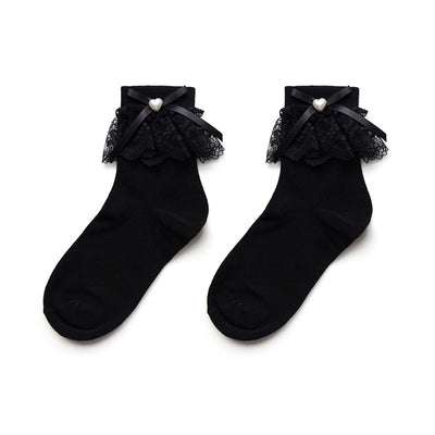 Calcetines Lolita con Encaje Blanco, Moño y Detalles Perlados - Image 7