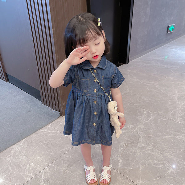 Vestido Princesa de Color Puro Estilo Coreano para Niña Verano