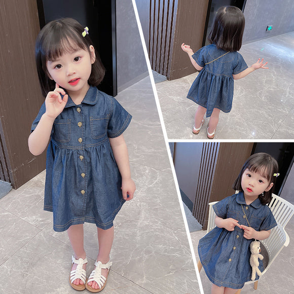 Vestido Princesa de Color Puro Estilo Coreano para Niña Verano