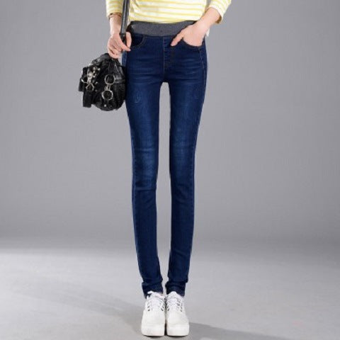 Pantalones Vaqueros Cintura Elástica Talle Alto Ajuste Slim