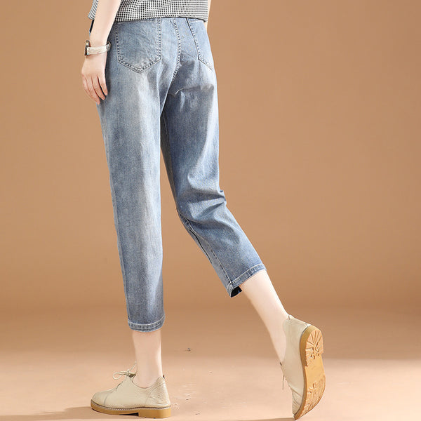 Jeans Cortos con Cintura Elástica y Bordados para Mujer - Colección Verano