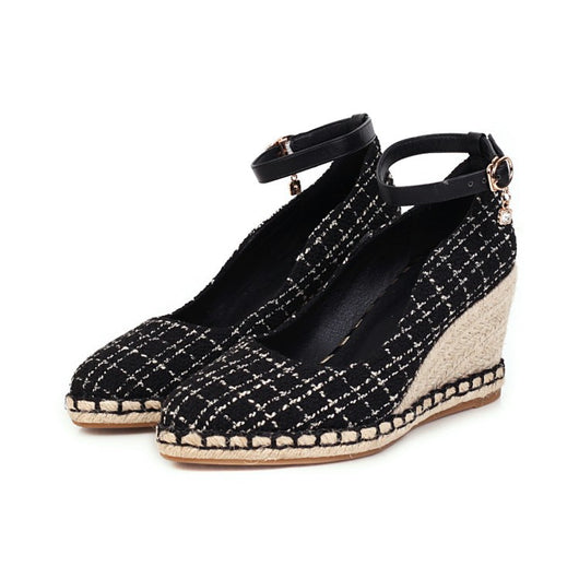 Zapatos Cuña de Paja Estilo Coreano Pata de Gallo Sexy