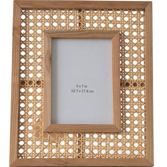 Marco de Fotos de Madera Maciza y Ratán - Decoración de Escritorio