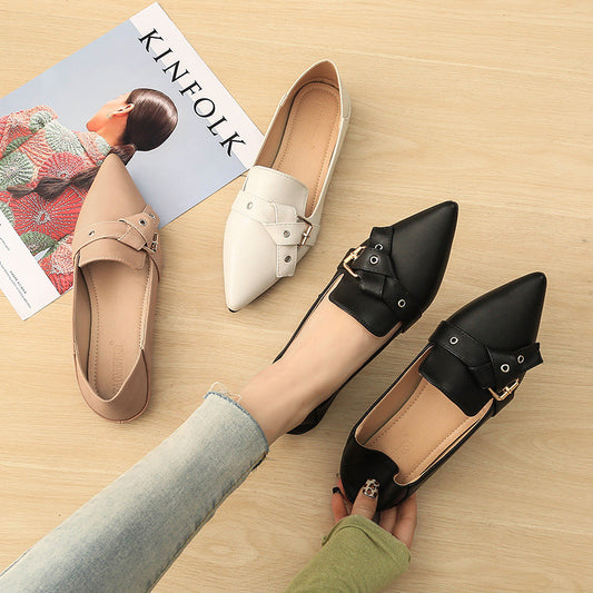 Mocasines Planos Puntiagudos para Mujer con Hebilla de Moda