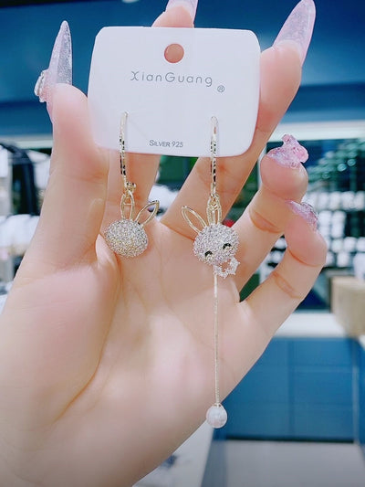 Aretes de Plata Esterlina con Borla de Conejo Ab - Diseño Moderno - Image 2