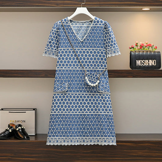 Vestido Denim Bordado Talla Grande para Mujer - Image 9