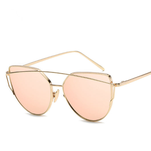 Black cat eye reflective women's sunglasses with dark lenses and a sleek metal frame, featuring a double bridge. - Image 11