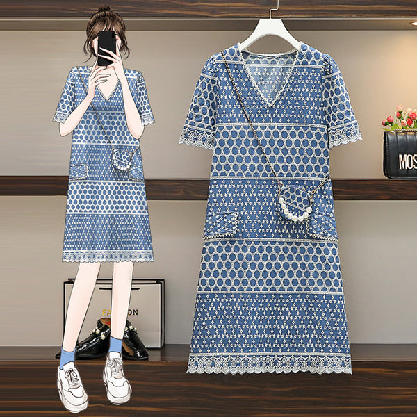 Vestido Denim Bordado Talla Grande para Mujer