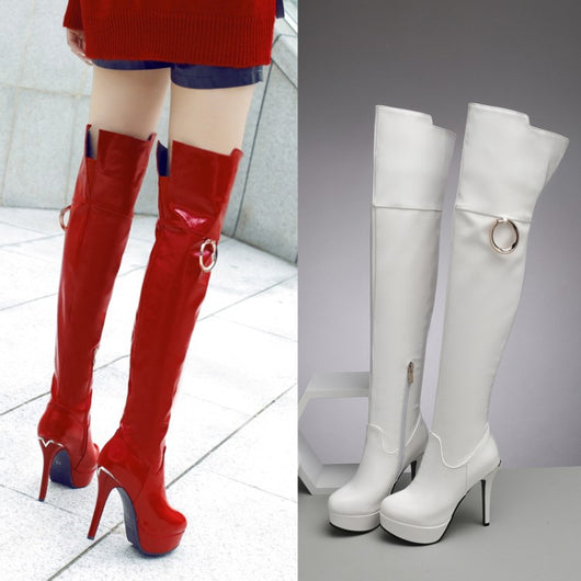 Botas Altas Impermeable con Tacón Stiletto y Detalles Metálicos - Estilo Europeo Rojo - Image 10