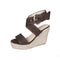 Sandalias Cuña Grandes Mujer Lino Color Sólido Tacón Alto
