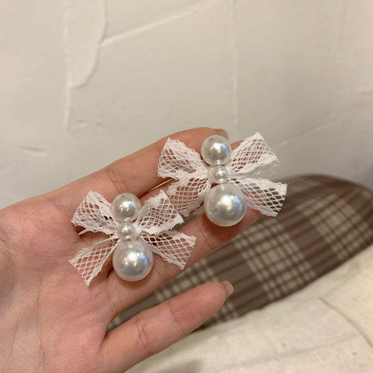 Aretes de Plata 925 Moño con Perla y Encaje Delicado - Image 3