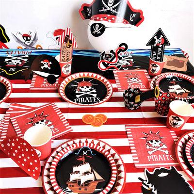 Set de Decoración Temática Pirata Rojo y Negro - Servicio para 8 Personas - Image 10