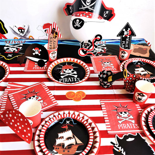 Set de Decoración Temática Pirata Rojo y Negro - Servicio para 8 Personas - Image 10