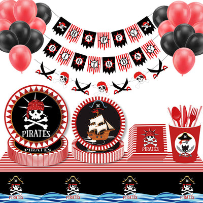 Set de Decoración Temática Pirata Rojo y Negro - Servicio para 8 Personas - Image 11
