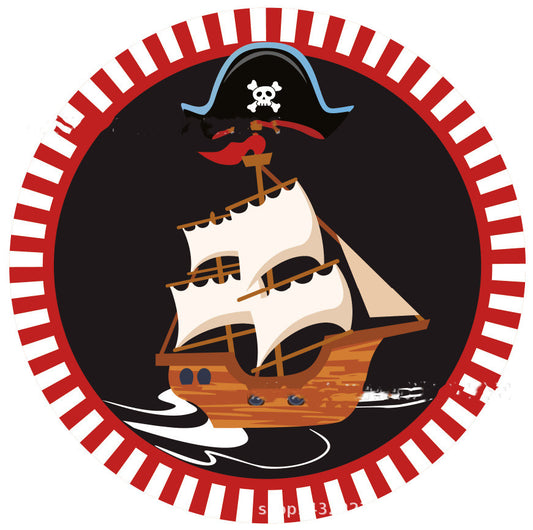 Set de Decoración Temática Pirata Rojo y Negro - Servicio para 8 Personas