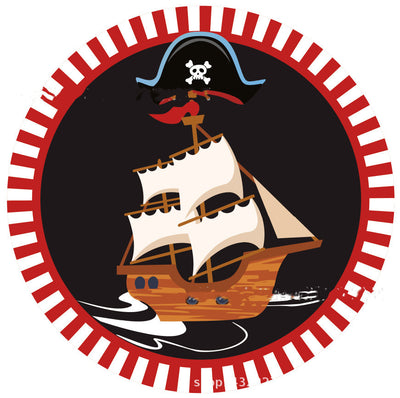 Set de Decoración Temática Pirata Rojo y Negro - Servicio para 8 Personas