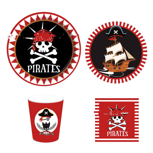 Set de Decoración Temática Pirata Rojo y Negro - Servicio para 8 Personas - Image 6