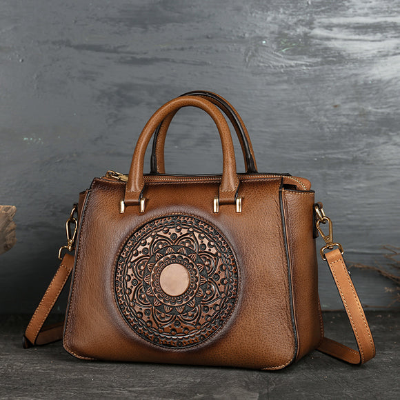Bolso de Cuero Cuadrado con Estampado Floral Retro - Cartera Casual para Mujer