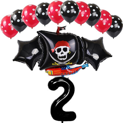 Globos de Aluminio para Cumpleaños Feliz - Niño y Niña - Barco Negro y Rojo - Image 2