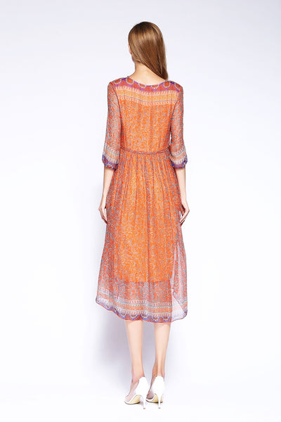 Vestido Bohemio Floral Largo Media Pierna Escote V Playa - Image 12
