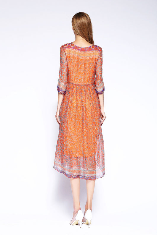 Vestido Bohemio Floral Largo Media Pierna Escote V Playa - Image 3