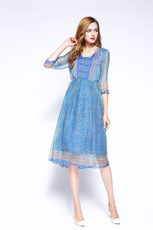 Vestido Bohemio Floral Largo Media Pierna Escote V Playa - Image 6