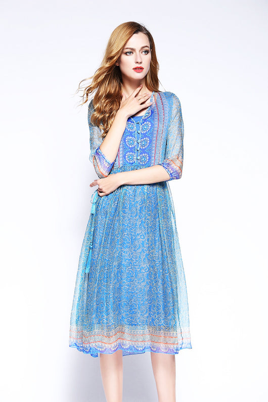 Vestido Bohemio Floral Largo Media Pierna Escote V Playa - Image 7