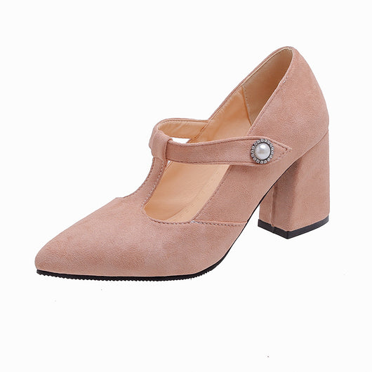 Zapatos de Tacón Grueso Punta Fina con Diseño T para Mujer - Image 9