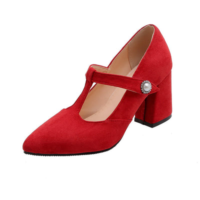 Zapatos de Tacón Grueso Punta Fina con Diseño T para Mujer - Image 8