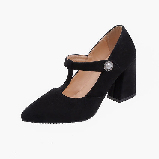 Zapatos de Tacón Grueso Punta Fina con Diseño T para Mujer - Image 4