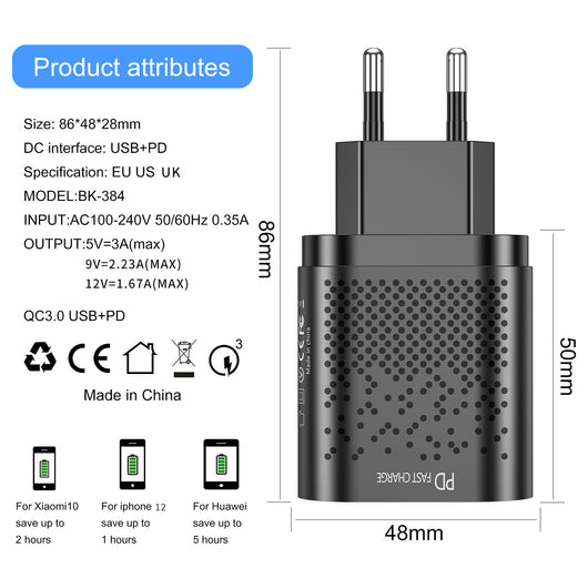 Cargador Dual Puerto 20W QC3.0 PD - Carga Rápida Estándar US - Image 6
