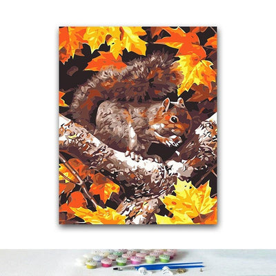 Pintura Digital y Coloreo DIY - Ardilla Comiendo Piñas en el Árbol, Lienzo Acrílico Clásico - Image 3