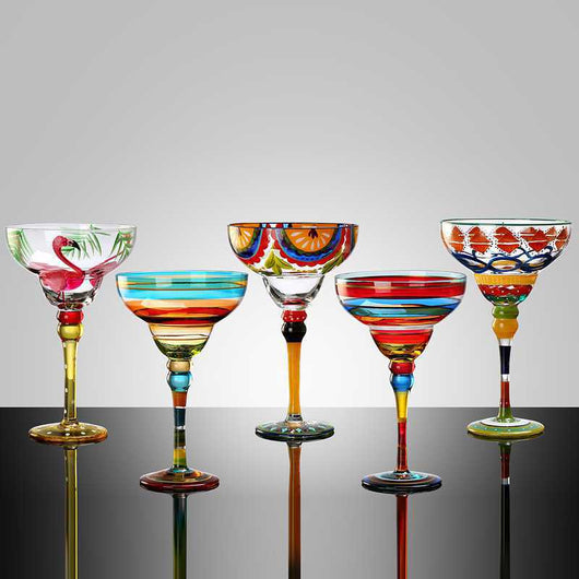 Copa Margarita de Cristal Pintada a Mano - Diseño Triangular Artístico