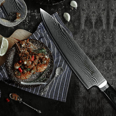 Cuchillo de Chef 8 Pulgadas con Patrón Quicksand - Acero Inoxidable VG10 de 67 Capas