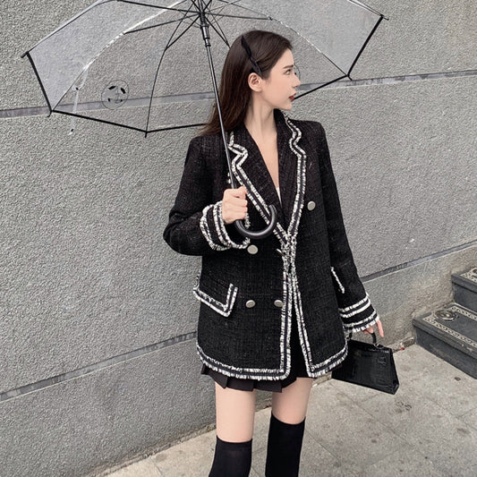 Abrigo de Lana para Mujer Estilo Coreano Otoño Invierno con Contraste de Colores Corte Suelto