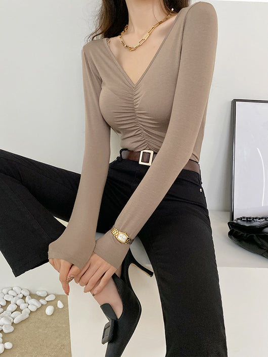 Blusa Base Modal de Algodón con Cuello V Profundo - Manga Larga para Mujer - Image 8