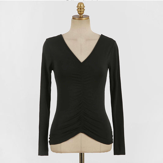 Blusa Base Modal de Algodón con Cuello V Profundo - Manga Larga para Mujer