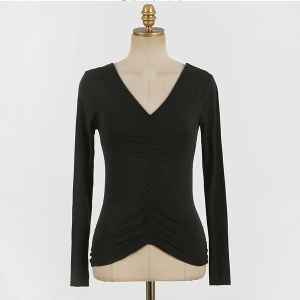 Blusa Base Modal de Algodón con Cuello V Profundo - Manga Larga para Mujer