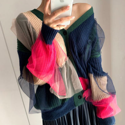Cardigan Tejido para Mujer con Cuello V y Detalles Geométricos en Malla - Image 3